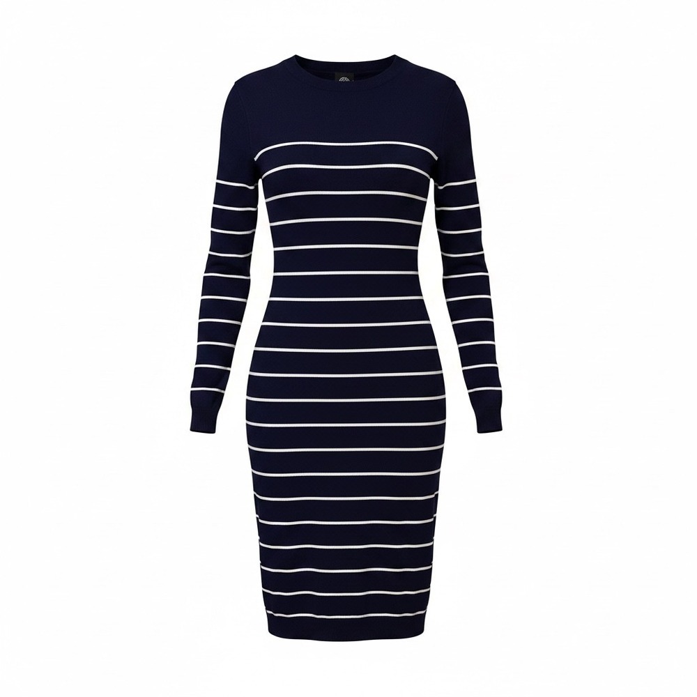 Bobeau Petite Navy Blue White Striped Long Sleeve Sweater Dress XLP